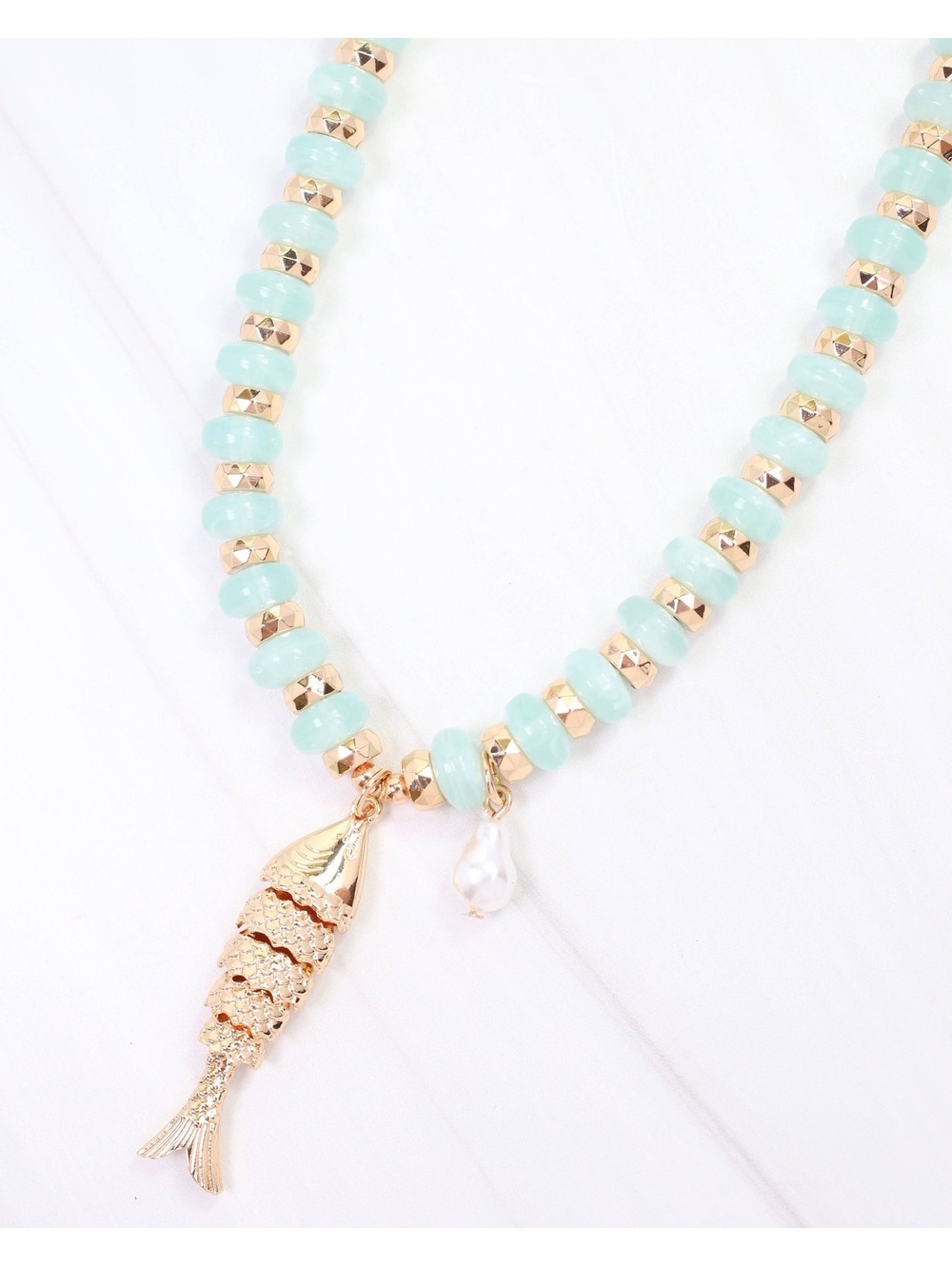 Caroline Hill River Beaded Sardine Fish Necklace - Mint